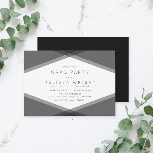Gray Layered Geometric & Black Grad Party Einladung (Von Creator hochgeladen)