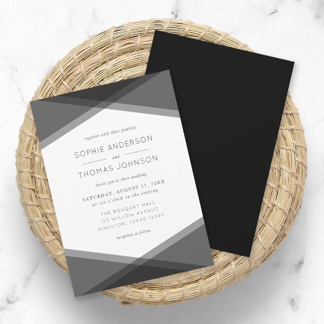 Gray Layered Geometric & Black Wedding Einladung (Von Creator hochgeladen)