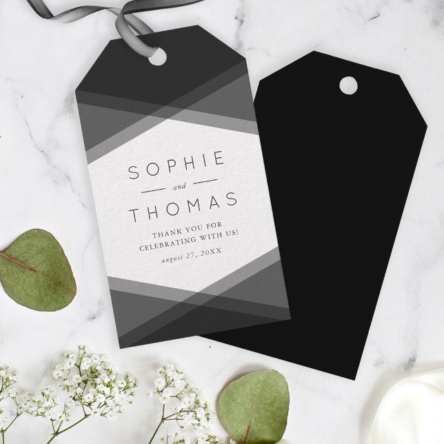 Gray Layered Geometric & Black Wedding Geschenktas Geschenkanhänger (Von Creator hochgeladen)