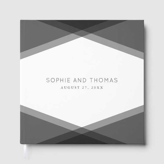 Gray Layered Geometric Wedding Guest Book Gästebuch (Vorderseite)