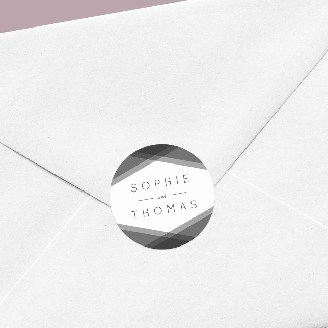 Gray Layered Geometric Wedding Runder Aufkleber (Von Creator hochgeladen)