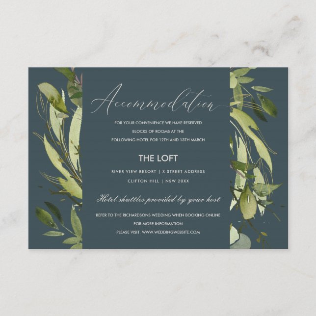 GRAY LEAFY GREEN FOLIAGE WEDDING UNTERKUNFT BEGLEITKARTE (Vorderseite)