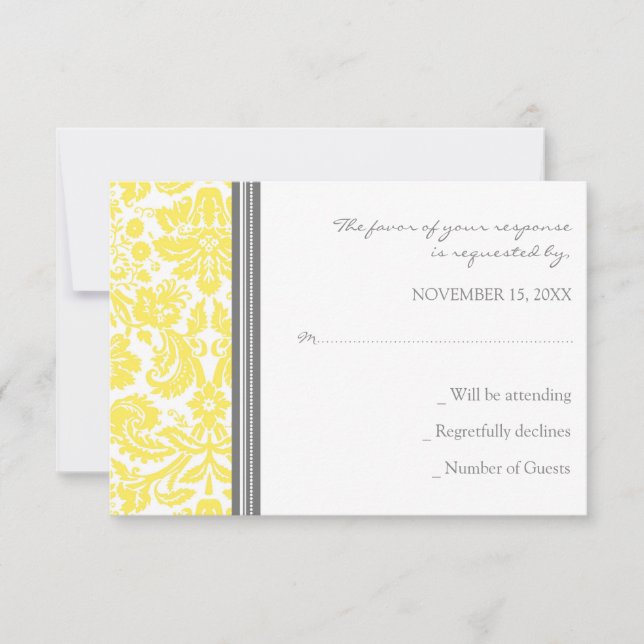 Gray Lemon Damask UAWG Wedding Card RSVP Karte (Vorderseite)