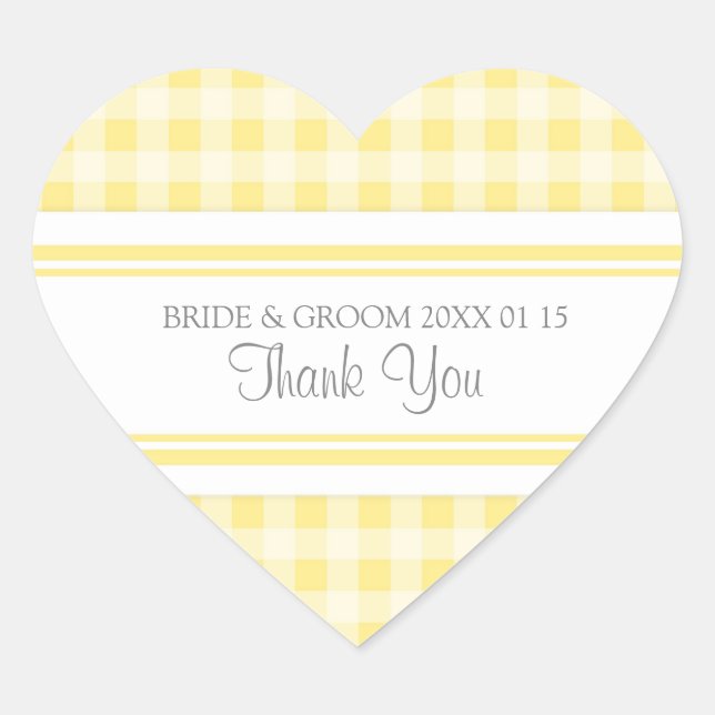Gray Lemon Gingham Vielen Dank für Ihre Hochzeit F Herz-Aufkleber (Vorderseite)