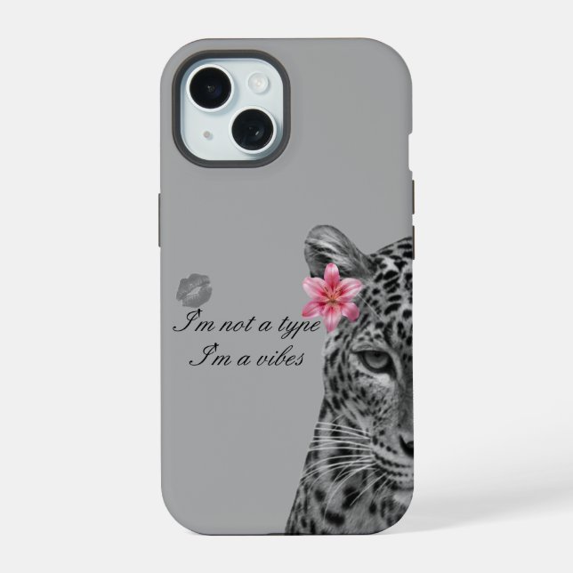 Gray Leopard Aesthetic Phone Case - Trendy Design iPhone 15 Hülle (Rückseite)