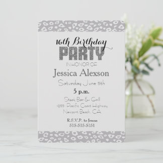 Gray Leopard Print 16. Geburtstag Einladung