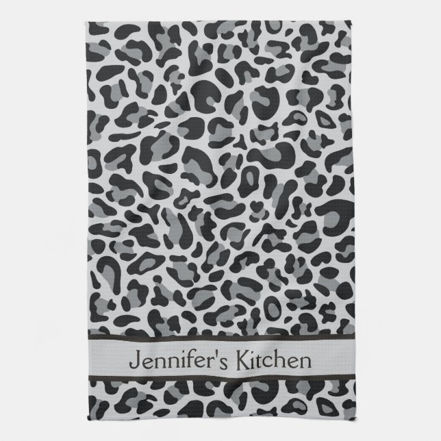 Gray Leopard Print Retro Küchenhandtücher Handtuch (Vertikal)