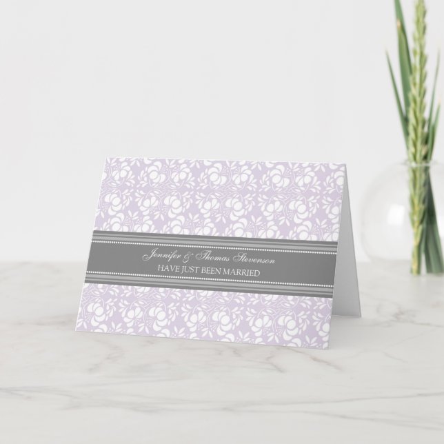 Gray Lilac Damask Just Married Announccard Ankündigung (Vorderseite)