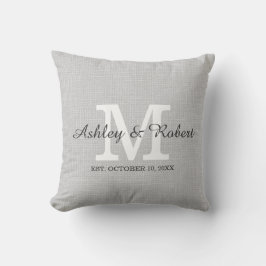 Gray Linen Coal White Monogram Wedding Keepake Kissen