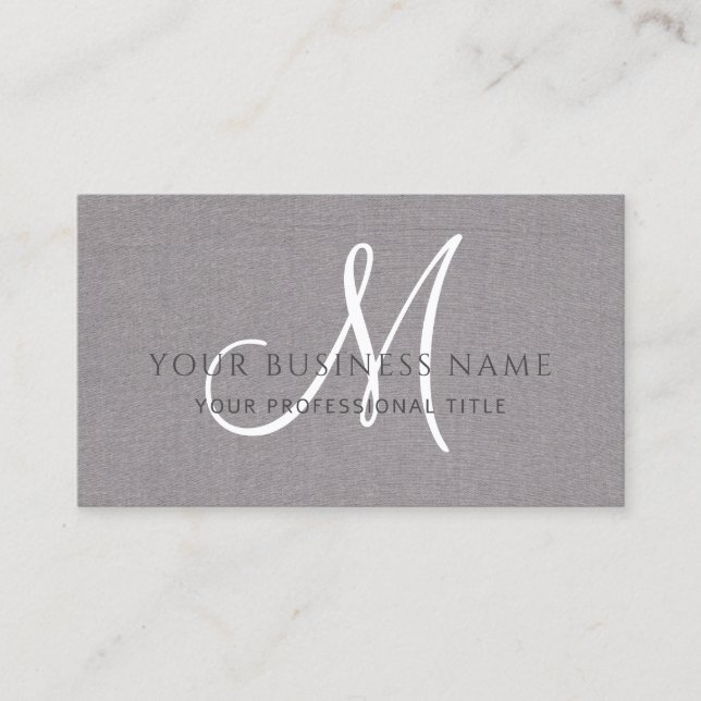 Gray Linen Gray Einfache Minimal Monogram Visitenkarte (Vorderseite)