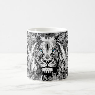 Gray Lion Coffee Tasse - Lion Head Portrait Zeichn
