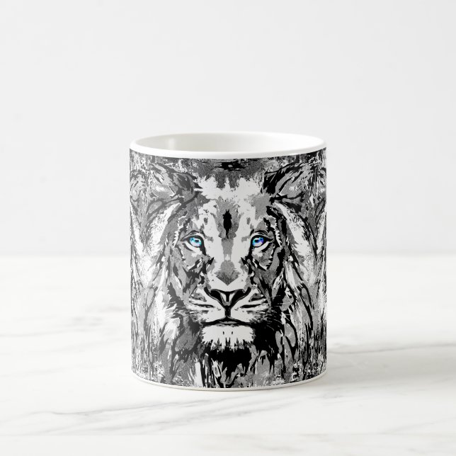 Gray Lion Coffee Tasse - Lion Head Portrait Zeichn (Mittel)