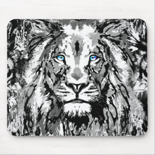 Gray Lion Mousepad - Lion Head Portrait Zeichnend