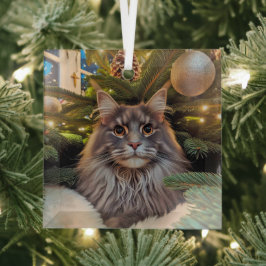 Gray Maine Coon Glass Ornament Aus Glas