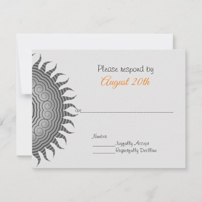 Gray Mandala auf Black Wedding RSVP Einladung (Vorderseite)