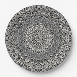 Gray Mandala Kaleidoscope Medallion Blume Pappteller