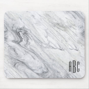 Gray Marble Black Three Letter Monogram Mousepad