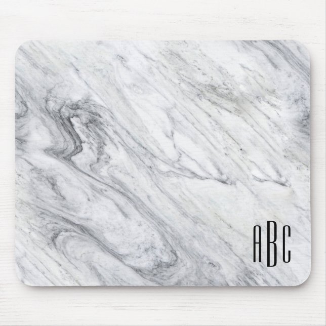 Gray Marble Black Three Letter Monogram Mousepad (Vorne)