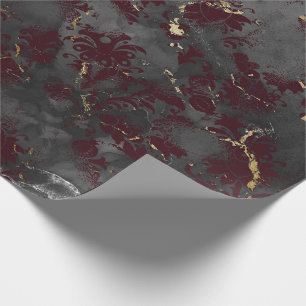 Gray Marble Bloral Grungy Shabby Burgundy Geschenkpapier