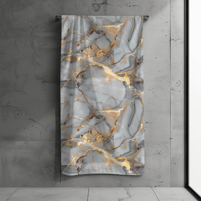 Gray Marble Gold Foil Look Badhandtuch Set (Von Creator hochgeladen)