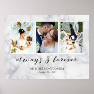 Gray Marble Immer & Forever Wedding Foto Collage Poster