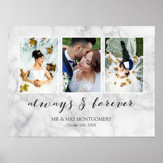 Gray Marble Immer & Forever Wedding Foto Collage Poster (Vorne)