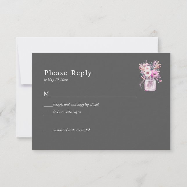 Gray Mason Jar mit Blume RSVP Card Karte (Vorderseite)
