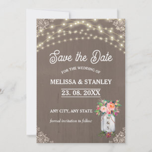 Gray Mason Jar Rustikale Blume String Lights Save The Date