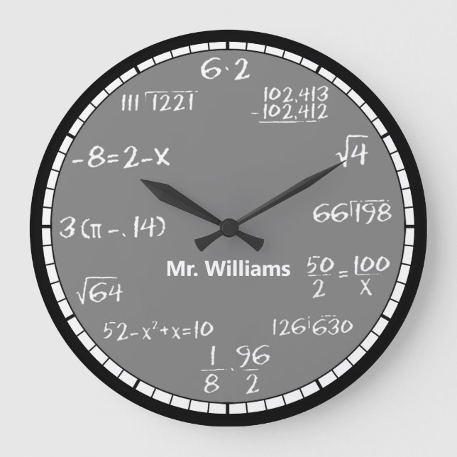 Gray Math Equations Custom Large Clock Große Wanduhr (Vorderseite)
