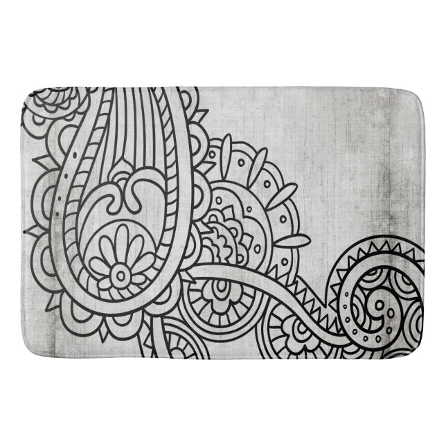 Gray Mehndi Motif Bath Mat Badematte (Vorderseite)