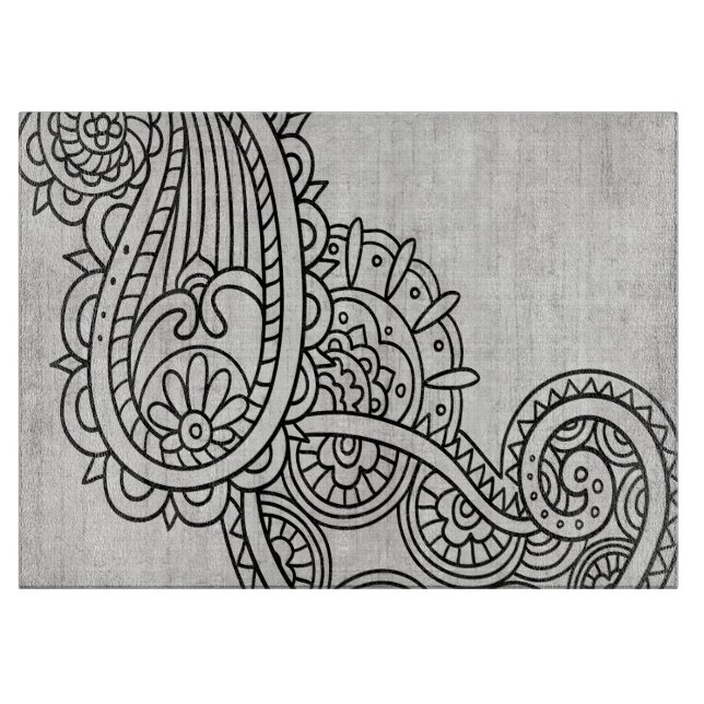 Gray Mehndi Motif Cutting Board Schneidebrett (Vorderseite)