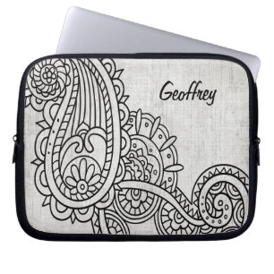 Gray Mehndi Motif Laptop Sleeve