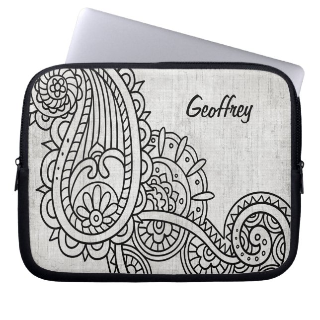 Gray Mehndi Motif Laptop Sleeve (Vorderseite)