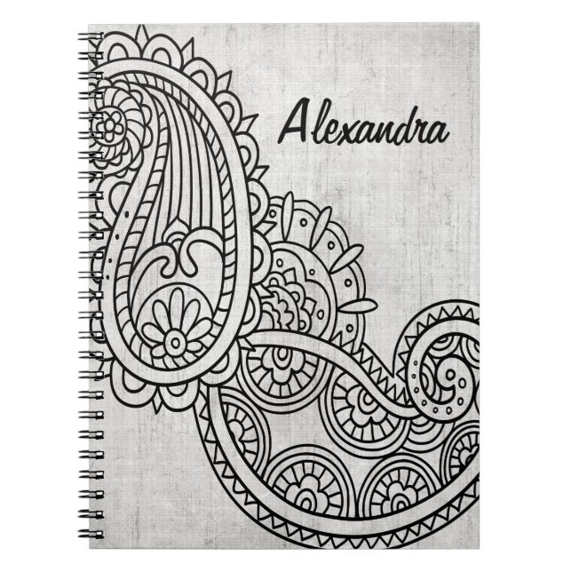 Gray Mehndi Motif Notebook Notizblock (Vorderseite)