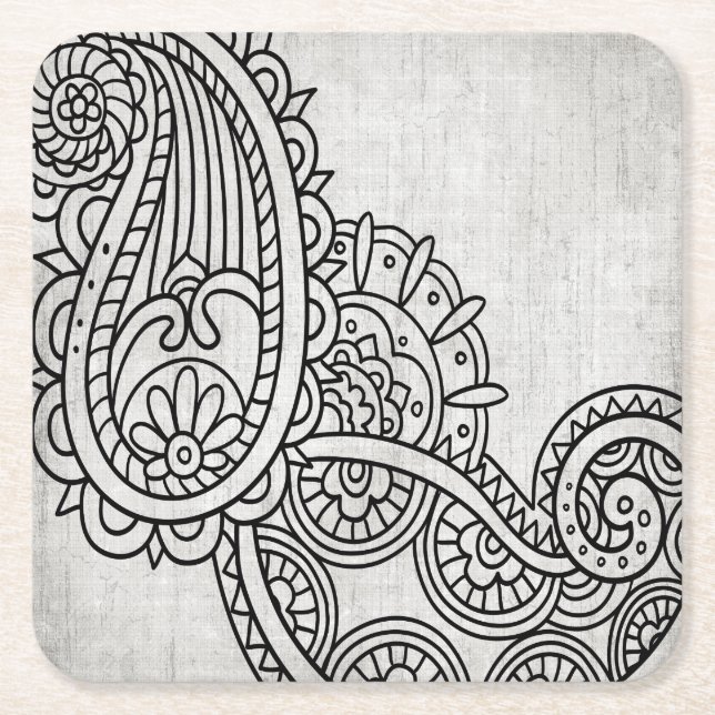 Gray Mehndi Motif Paper Untersetzer (Vorderseite)