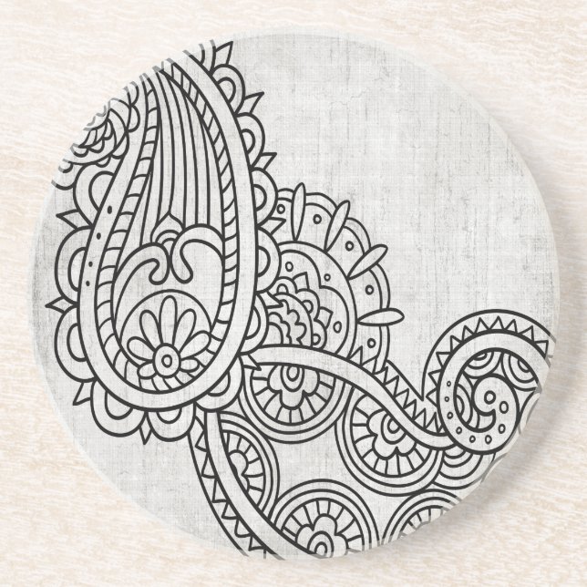 Gray Mehndi Motif Sandstone Untersetzer (Vorne)