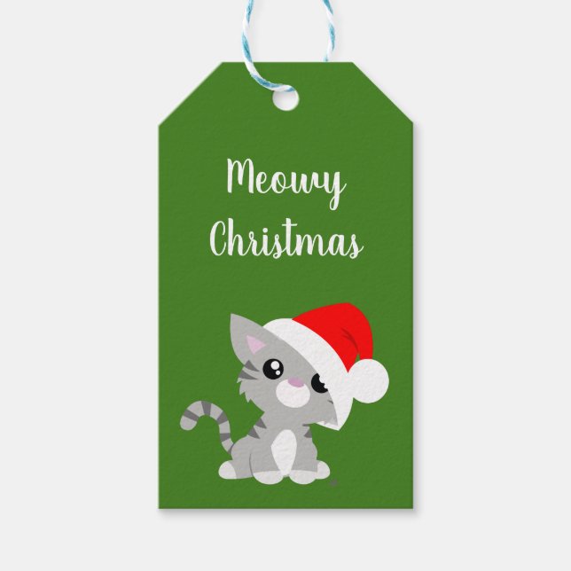 Gray Meowy Christmas Kitty - Geschenketiketts Geschenkanhänger (Vorderseite)