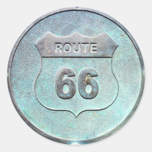 Gray Metal Route 66 Plaque Runder Aufkleber