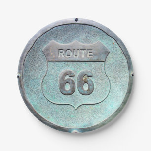 Gray Metal Route 66 Plaque, Souvenir Pappteller