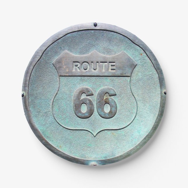 Gray Metal Route 66 Plaque, Souvenir Pappteller (Vorderseite)