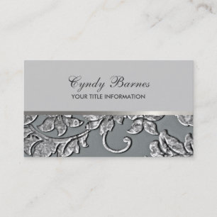 Gray Metallic Damask Business Card Visitenkarte
