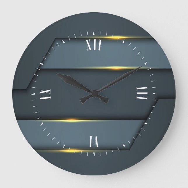 Gray Metallic Geometric Design Large Clock Große Wanduhr (Vorderseite)