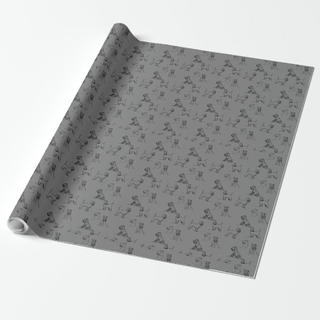 Gray Miniature Schnauzer Line Art 1-5 Geschenkpapier (Ungerollt)