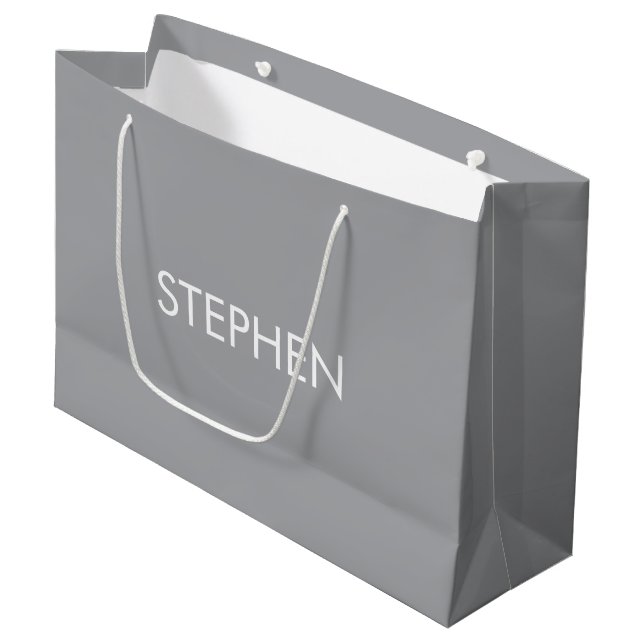 Gray minimalist custom name  große geschenktüte (Vorderseite Schrägansicht)