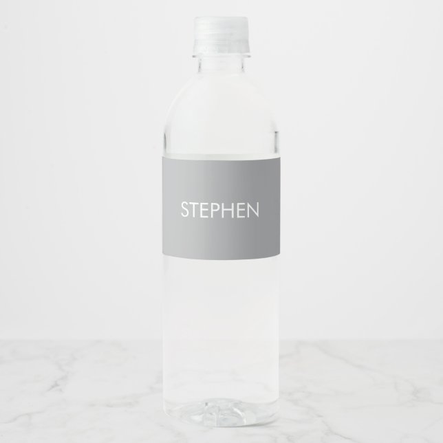 Gray minimalist custom name  wasserflaschenetikett (Vorderseite)