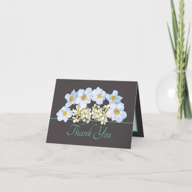 Gray Mint Chic Anemone Orchid Bouquet Vielen Dank Karte (Vorderseite)