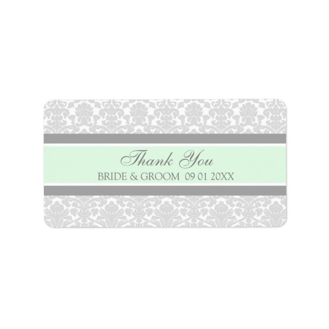 Gray Mint Damask Wedelmarken Adressaufkleber (Vorne)