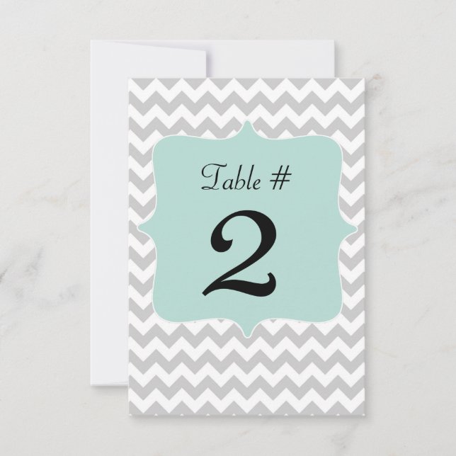 Gray & Mint Green Wedding Tischnummer Card (Vorderseite)