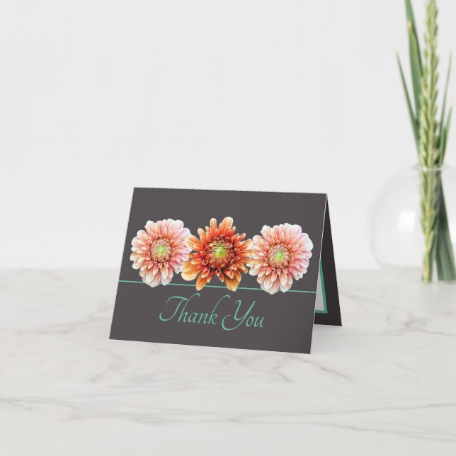 Gray Mint Orange Dahlias Floral Bouquet Vielen Dan Karte (Vorderseite)