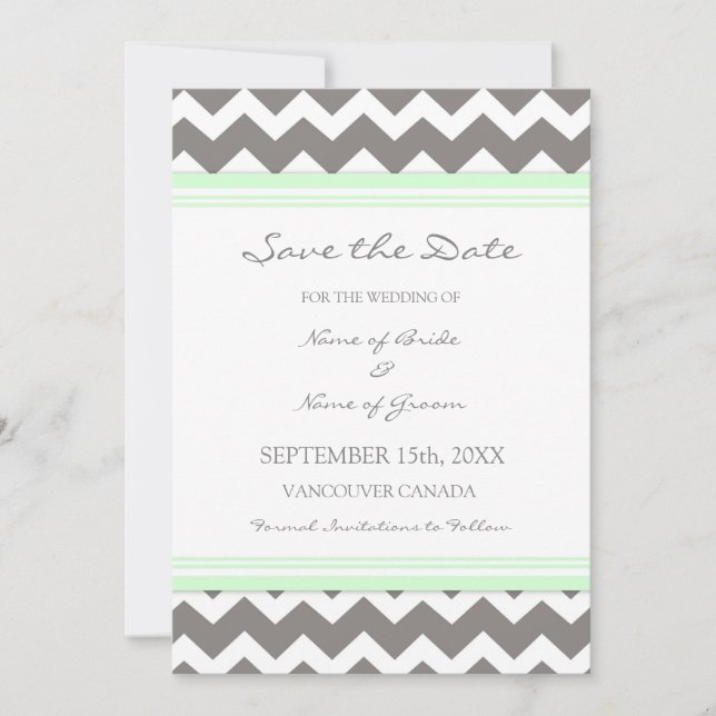 Gray MInt Wedding Save the Date Card (Vorderseite)